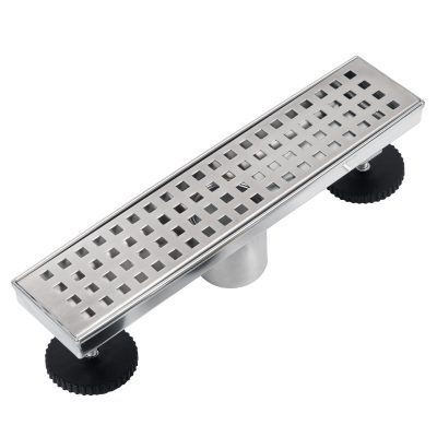 Heaorld 12 Inch Linear Shower Drain Brushed Nickel, Rectangular Shower Floor Drain Kit 304 Stainless Steel, Removable Grid Grate, Hair Catcher, Leveling Feet
