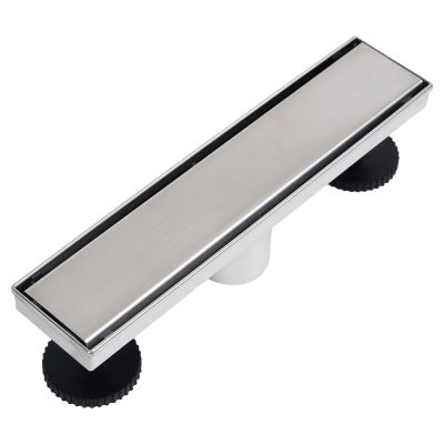 Heaorld 12 Inch Linear Shower Drain Brushed Nickel, Rectangular Reversible 2 in 1 Tile Insert Grate, 304 Stainless Steel Shower Floor Drain Kit, Hair Catcher, Leveling Feet
